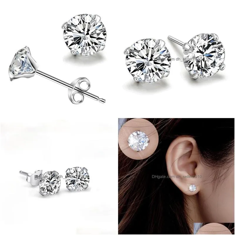 sterling silver diamond stick earrings women zircon stud ear rings wedding fashion jewelry gift will and sandy