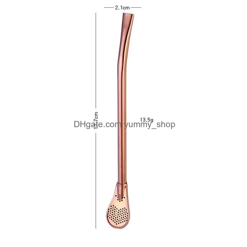 stainless steel stirrer drinking straw coffee spoon straws kitchen dining barware rose gold rainbow drop ship 240759