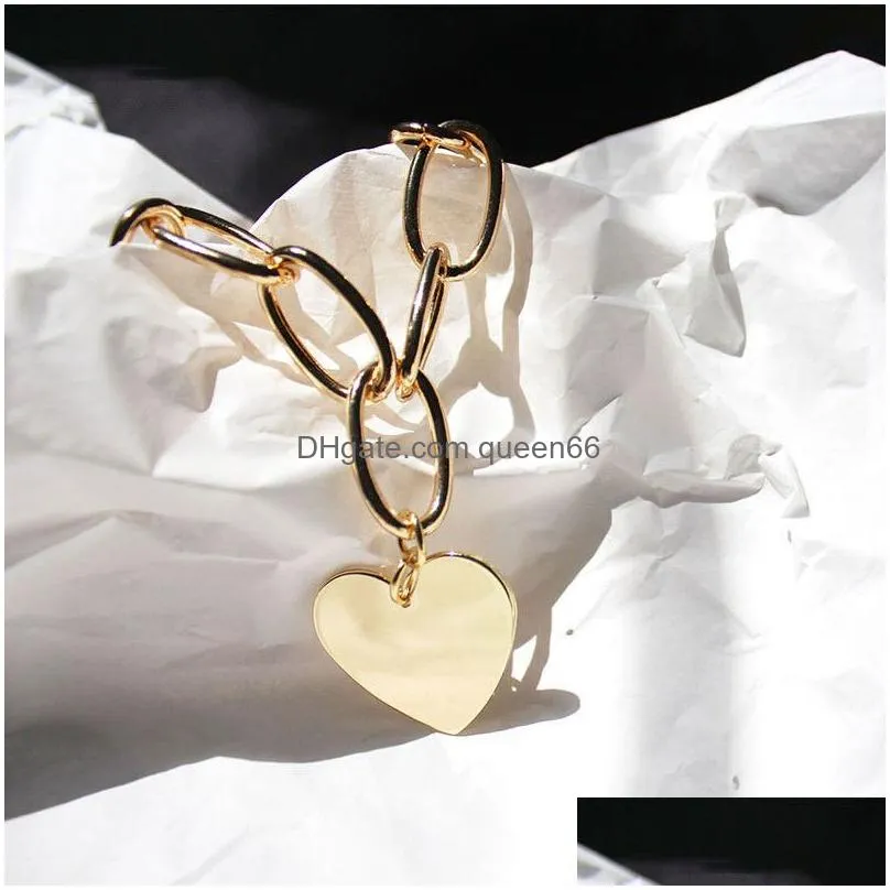 fashion big heart love pendant choker collar necklaces oshaped chain necklace punk women girls hip hop jewelry 2021