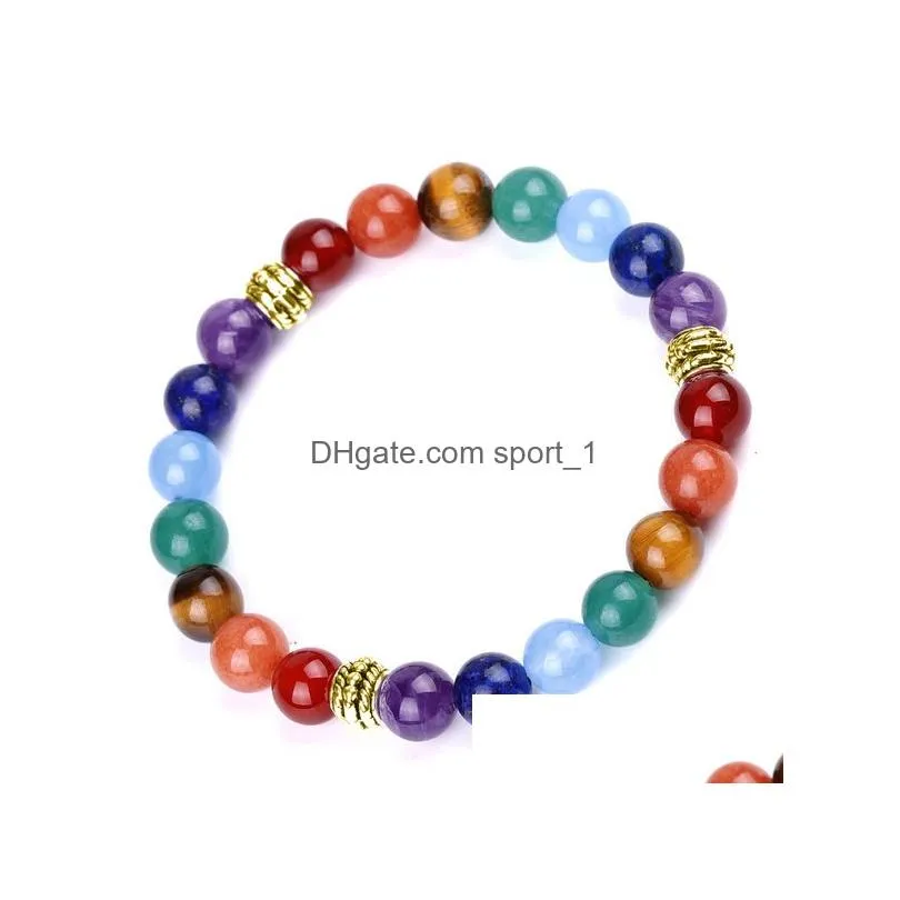 yoga 7 chakra stone bracelet strand red agate yoga gemstone beaded bracelets wristband for men women fashion jewelry