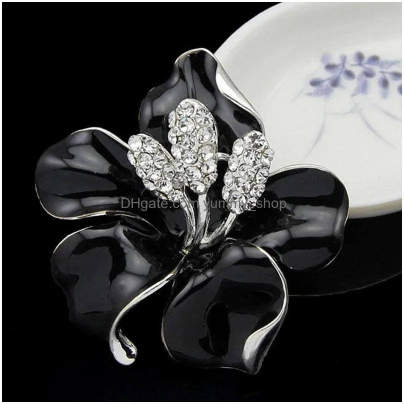 gold flower diamond brooches pins corsage enamel diamond boutonniere stick corsage wedding brooch for women men fashion jewelry gift