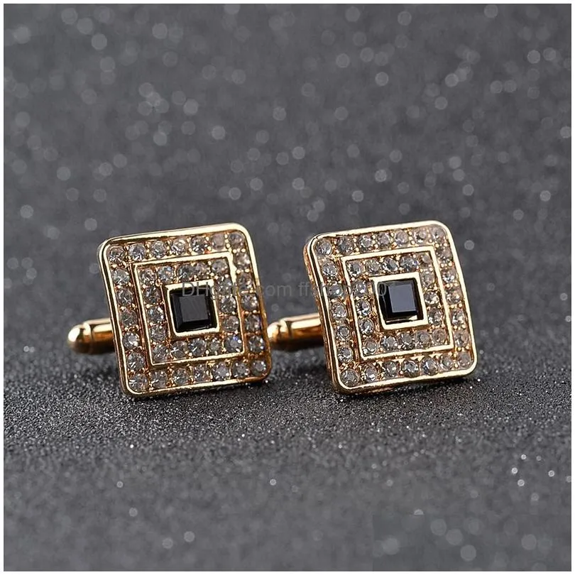 square diamond cufflinks gold formal shirts business suits cuff links button men fashion jewelry