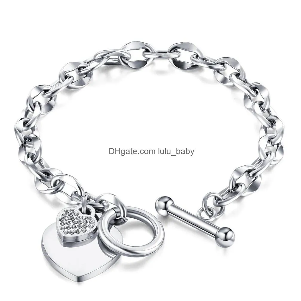  fashion lover heart pendant link bracelets rose gold color stainless steel bracelet for women girls wedding valentines day gift