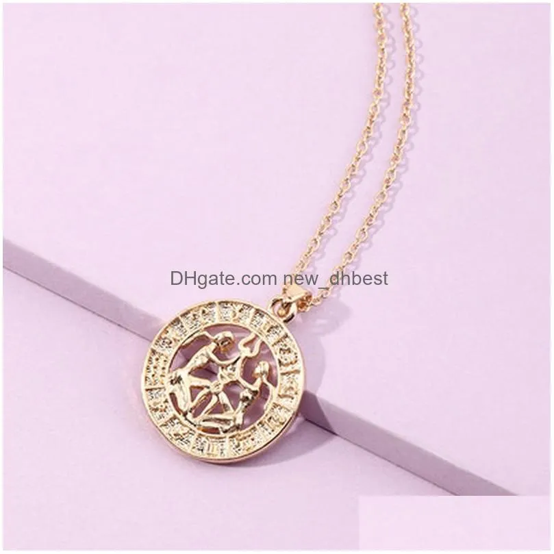 12 zodiac sign necklace coin pendant gld chain aries taurus pendants charm star sign choker astrology necklaces women fashion jewelry will and