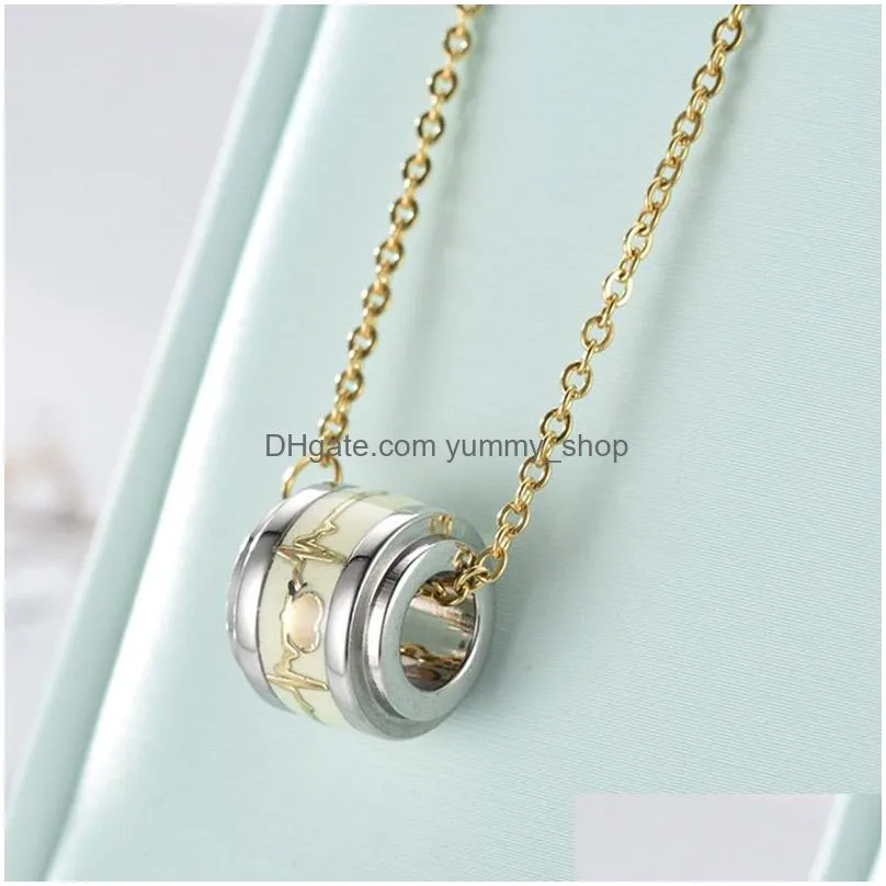 glowing in the dark heart beat pendant necklaces gold chains stainless steel ring necklace for women fashion jewelry will and sandy