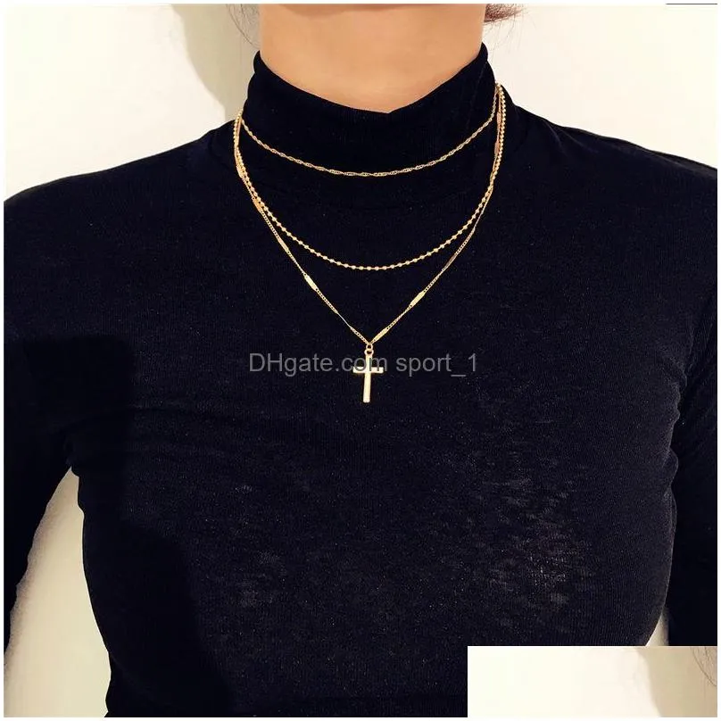 multilayer juses cross pendant necklace gold chain chokers necklaces woomen fashion jewelry will and sandy