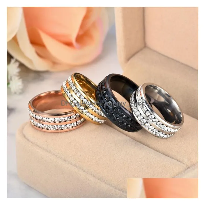 two rows diamond ring cluster stainless steel band rings engagement wedding women mens gold fashion jewelry will and sandy