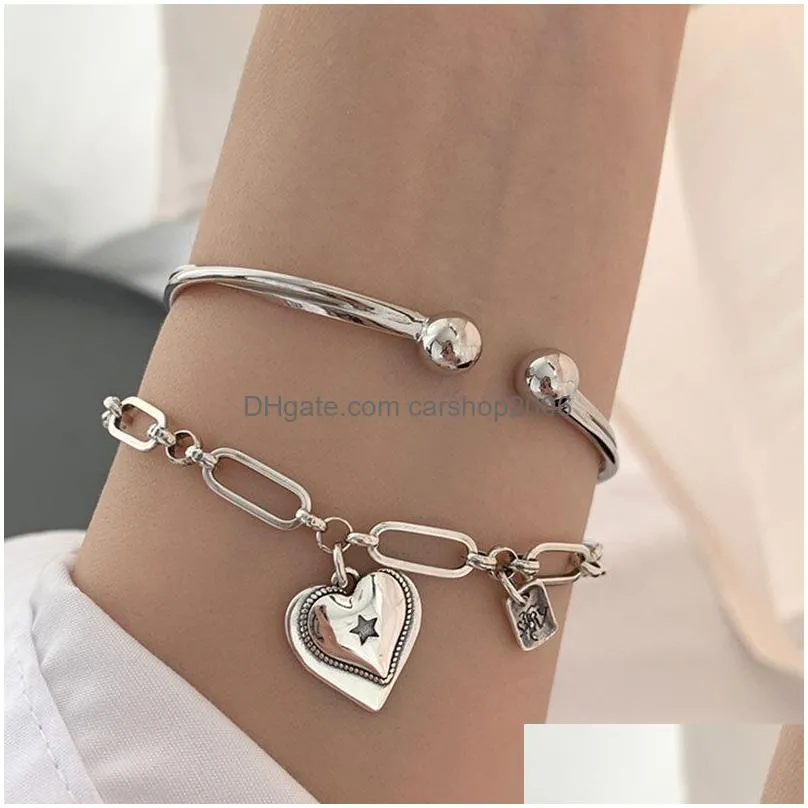 minimalist silver love heart bracelets for women fashion vintage handmade birthday party jewelry gifts