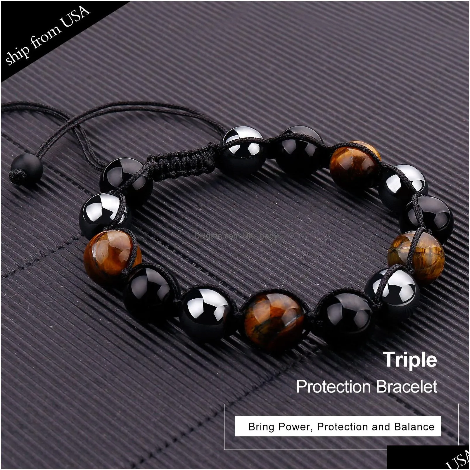 magnetic hematite tiger eye obisidian strand bracelet men triple protection health care stainless steel bracelet women weight loss