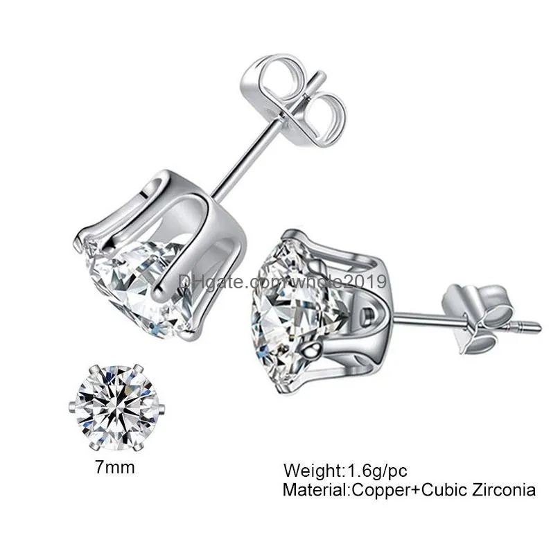 trendy women classic shining zircon small stud earring silver color ears for men fashion crystal earrings jewelry wholesale