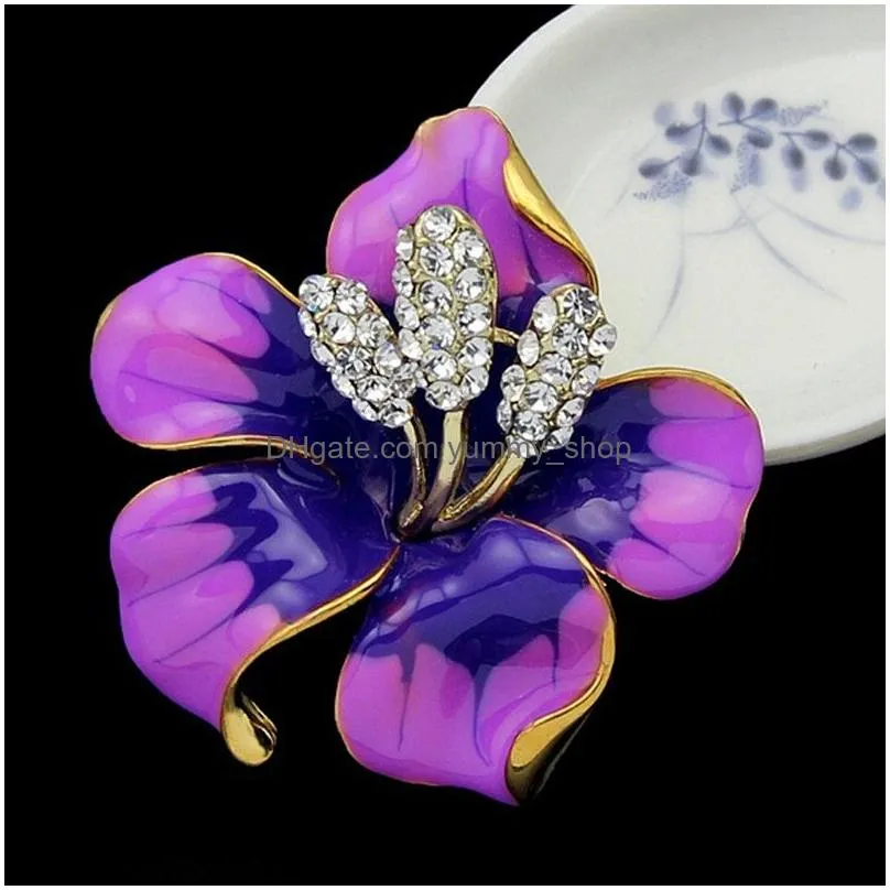 gold flower diamond brooches pins corsage enamel diamond boutonniere stick corsage wedding brooch for women men fashion jewelry gift