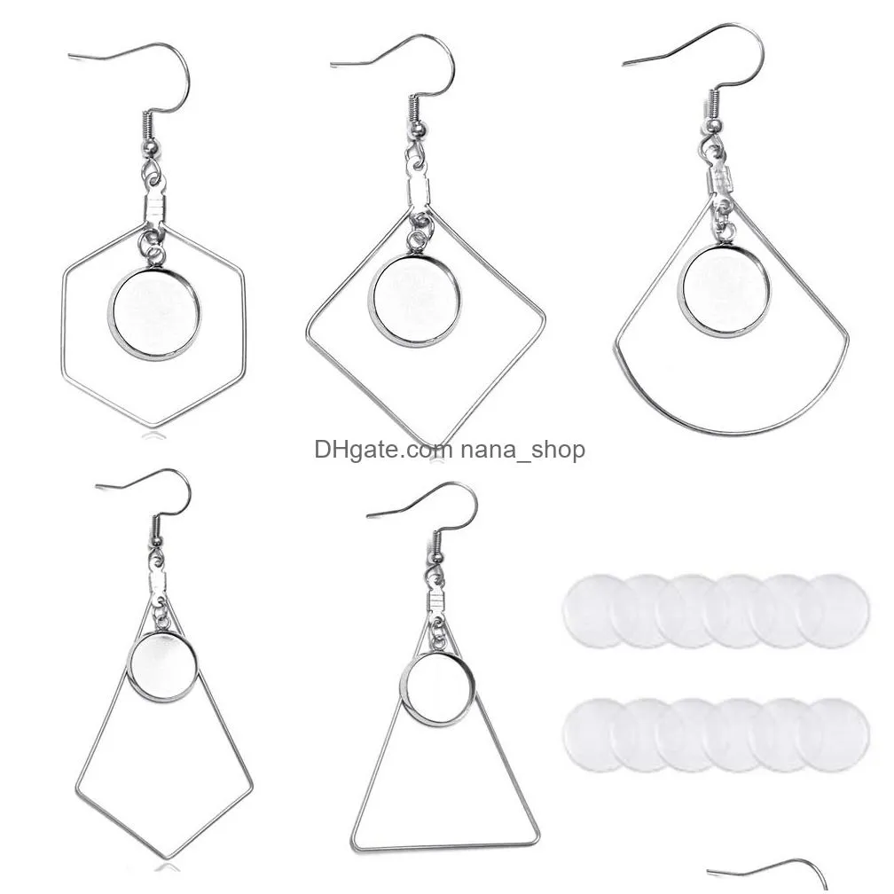 12mm inner size steel color geometric charm stainless steel dangle earring hook base settings for diy jewelry making