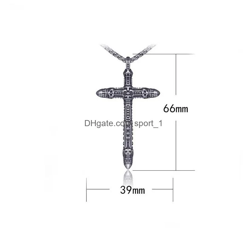 stainless steel skull cross necklace pendant celtic ancient silver necklaces men hip hop fine fashion jewelry