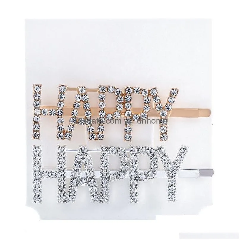 glitter crystal bobby pin silver gold letter love hope happy dream hair pins hair clips barrettes women girls fashion jewelry will and