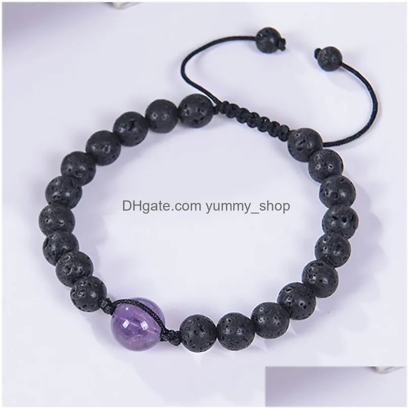 12mm amethyst braided bracelet adjustable natural tiger eye lava stone bracelet for men women