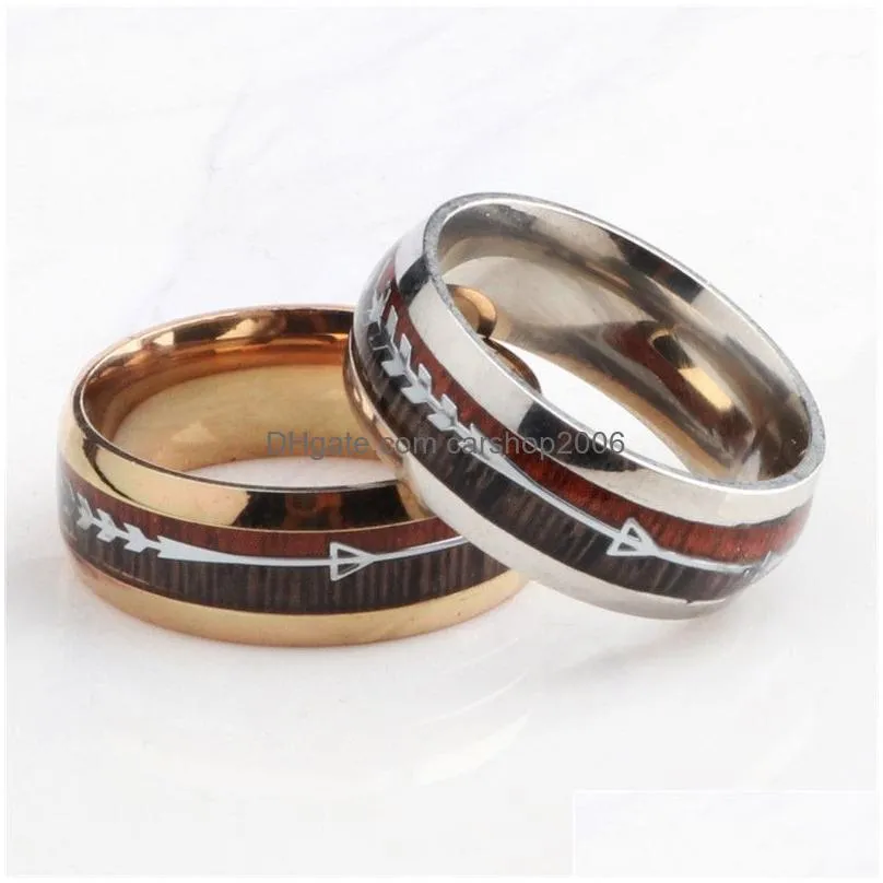 stainless steel wood grain arrow ring band gold rings for women men fashion jewelry will and sandy