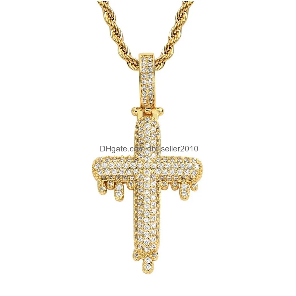 bling cubic zircon jesus cross necklace jewelry set diamond hip hop 18k gold drop crosses crown pendant necklaces women men fashion will and sandy dropship