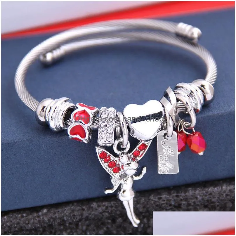 friendship gift antique vintage silver color bracelets diy angle girl wing heart lock key pendants charm bracelet for men women