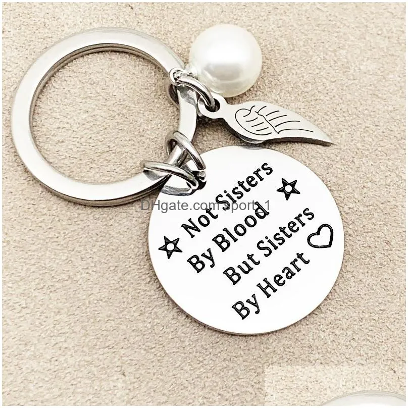 stainless steel key rings wing charm letter not sister keychains for friend fashion jewelry gift