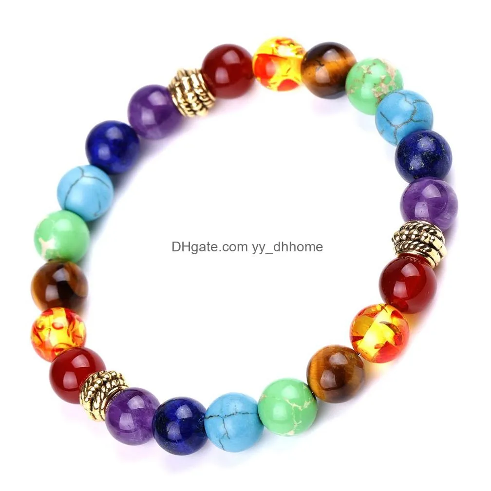 8mm amethyst 7 chakra stone bracelet strand red agate yoga gemstone beaded bracelets wristband for men women fashion jewelry