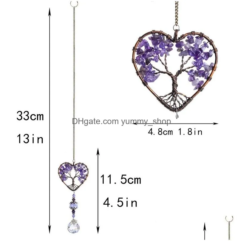 round natural stone amethyst tree of life heart wall hanging pendant door garden home decor arts ornament