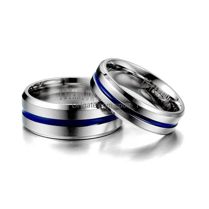 stainless steel blue ribbon groove band rings wedding ring gift fashion jewelry for women men will and sandy