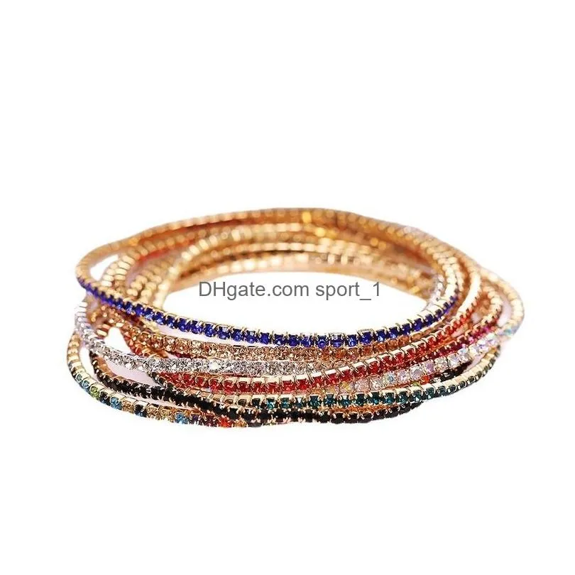 crystal diamond tennis bracelet red blue black cubic zirconia bracelets elastic stretch wristband bangle cuff for women fashion jewelry will and