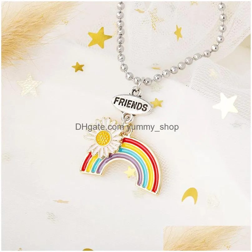 fashion daisy rainbow necklace enamel cartoon kids good friends forever pendant necklaces jewelry gift