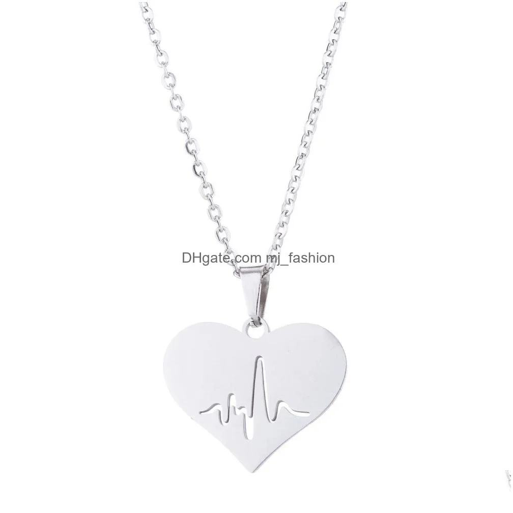 romantic peach heart electrocardiogram necklaces jewelry sets simple fashion heartbeat charm necklace earrings for women lovers