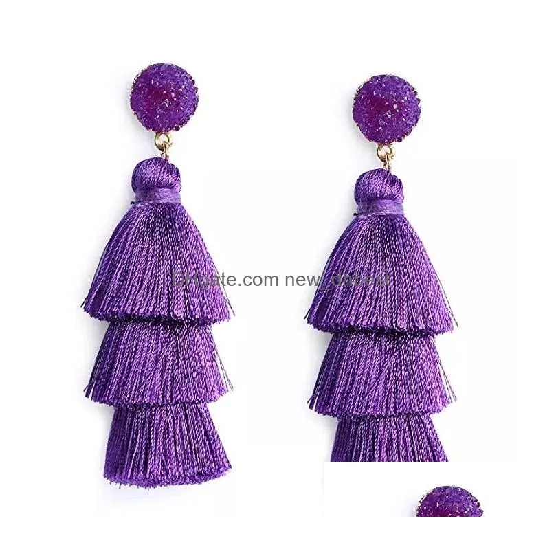 bohemian druzy layered tassel dangle earrings stud statement big chandelier drop ear rings for women fashion jewelry gift will and