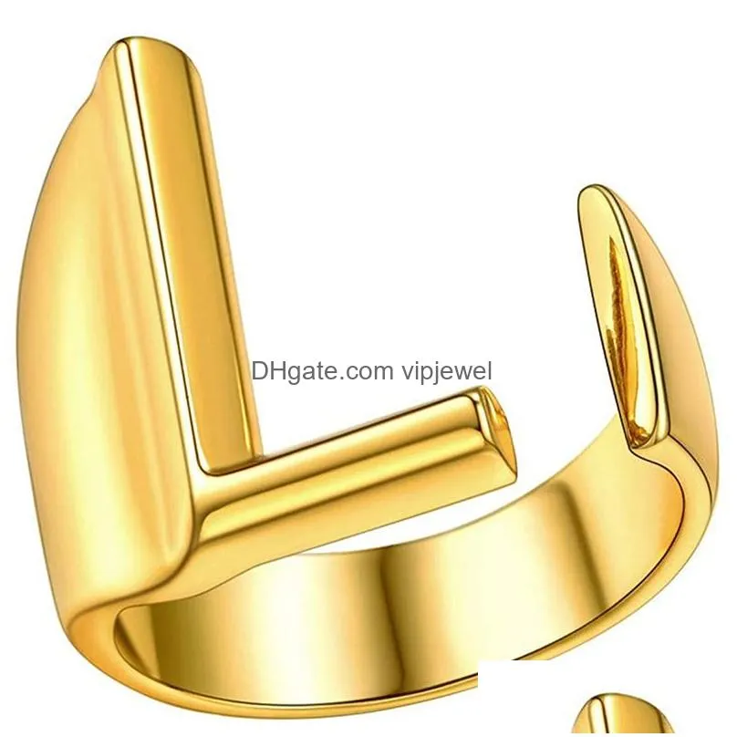 creative 26 az english letter initial ring simple gold color open rings adjustable alphabet jewelry gifts for lady girls