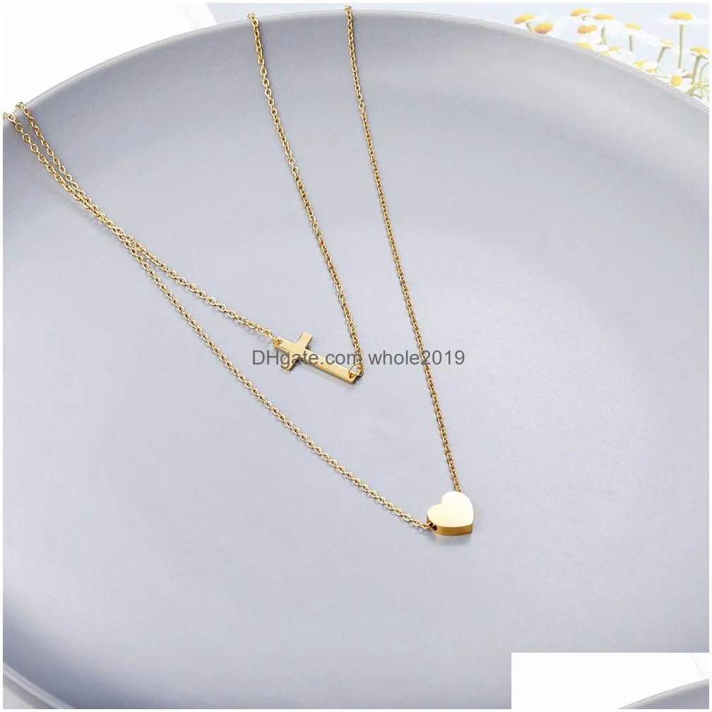 trendy layered tiny cross heart necklace gold chain necklaces for women girl silver choker party wedding jewelry