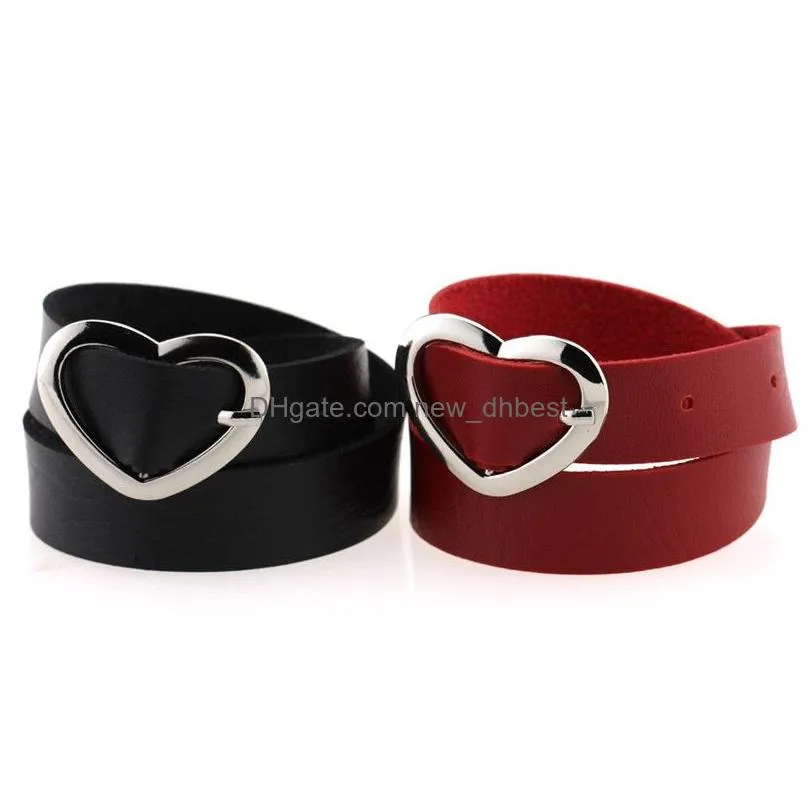 metal heart love choker necklace pin buckle adjustable leather pu women collar bracelet bangle cuff fashion jewelry