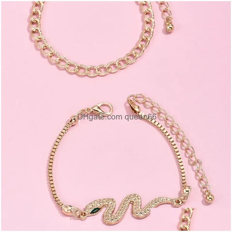 bohemian gold snake bracelets for women boho jewelry geometric punk thick curb cuban layered hand chain charm bracelet set