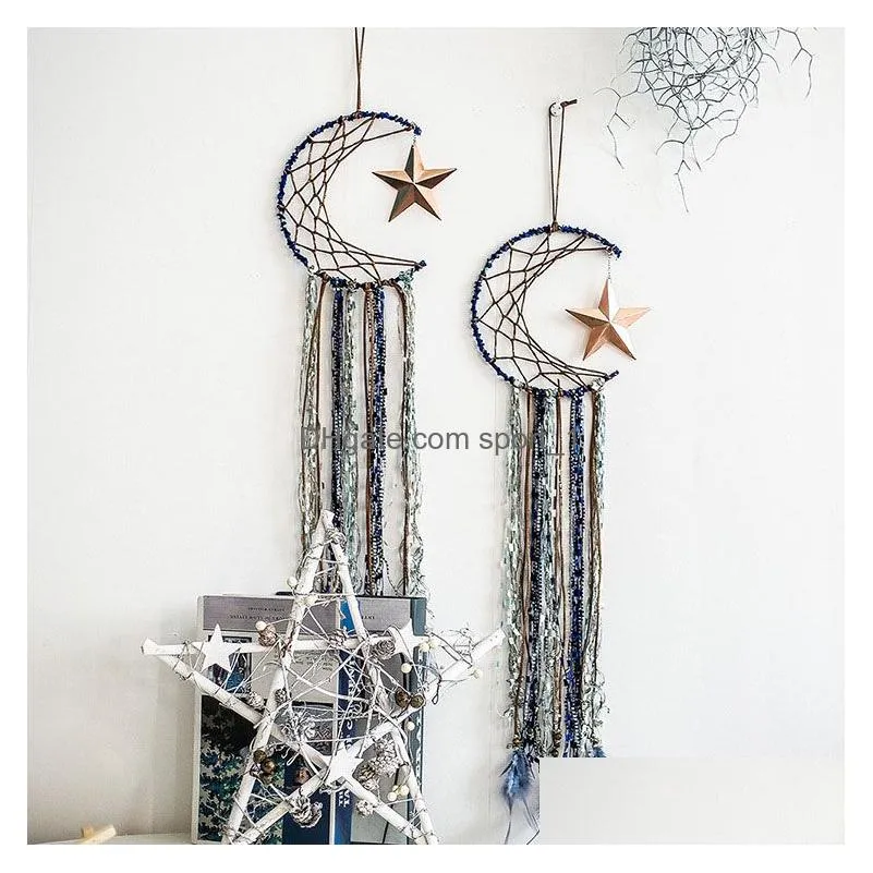 boho macrame wall hanging moon star bohemian home decor tassel feather wall hangings handmade woven home decor