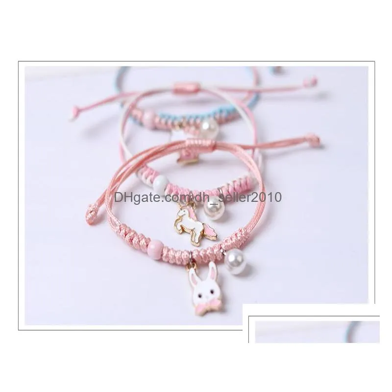 cute metal drip glaze pendant bracelet handwowen gift bracelets bangles for women girl children wholesale