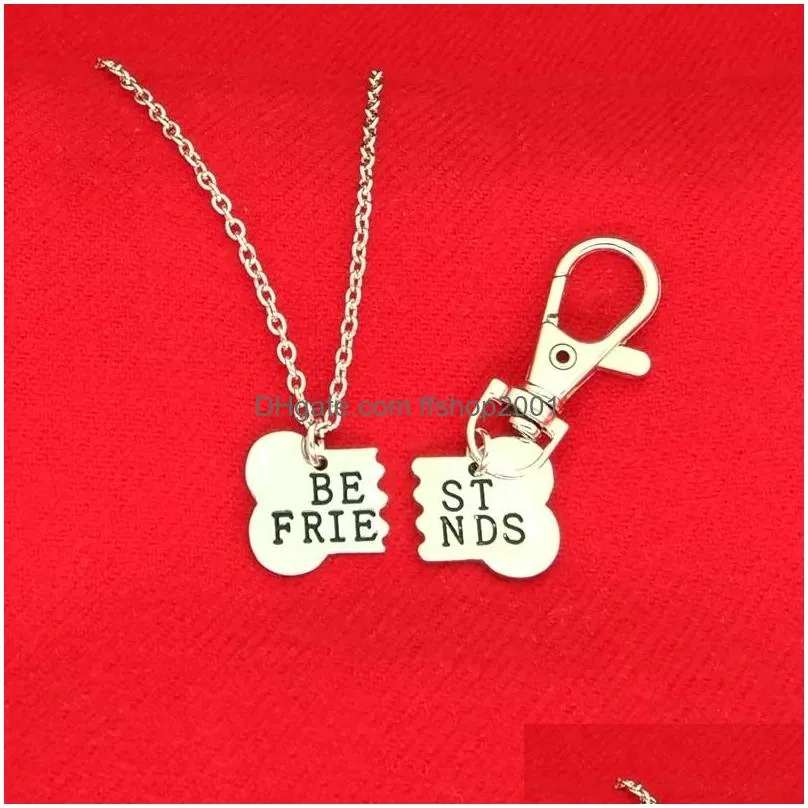friends dog bone necklace keychain jewelry sets letter silver gold joint kids women necklaces will and sandy