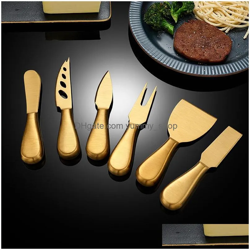 stainless steel butter knife cheese fork pizza cutlery set gold home restaurant kitchen dining flatware tableware tool