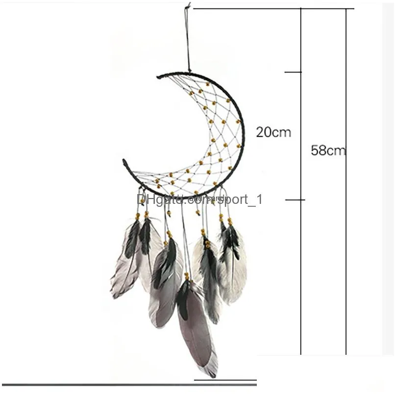 moon feather wall hanging home decors moon dream catcher decorations for home window pendant hanger