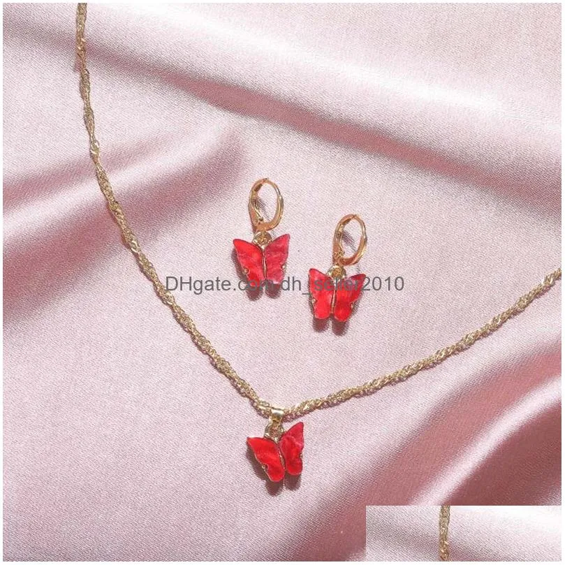 butterfly necklace earrings jewelry set gold chains acrylic pendant necklaces ear rings women fashion will and sandy