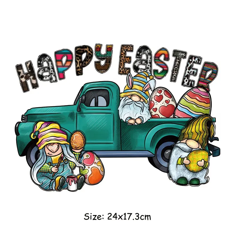 Easter Party Heat Transfer Logo Vinyl Washable Bunny Eggs Hunt Heat Transfer Stickers For T Shirt