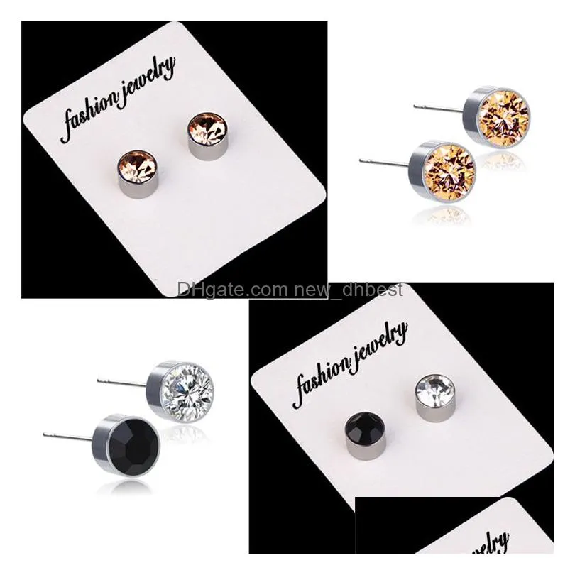 allergen stainless steel diamond stud earrings women mens ear fashion jewelry will and sandy gift