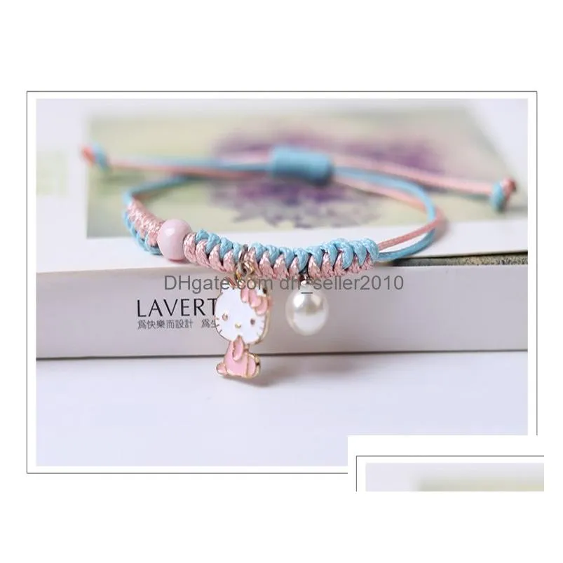 cute metal drip glaze pendant bracelet handwowen gift bracelets bangles for women girl children wholesale