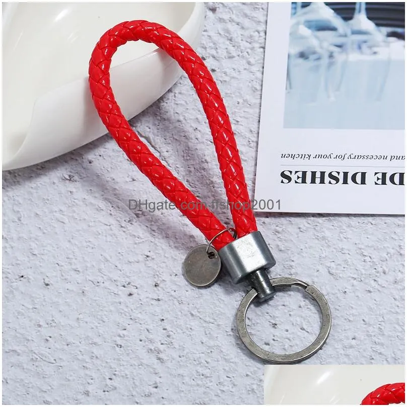 simple ancient silver key ring coin charm hand weave pu leather keychain bag hang fashiono jewelry for women men will and sandy black red