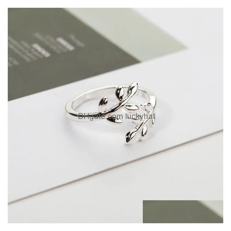 fashion branch bay leaf ring for women girl luxury vintage golden silver wedding rings jewelry accessories 2021