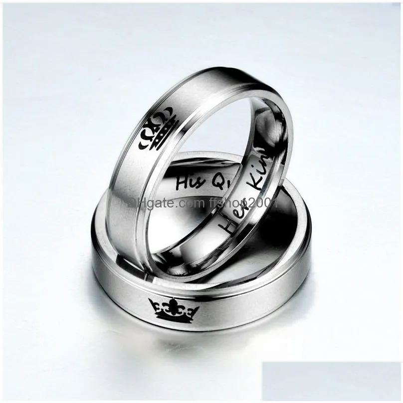 her king his queen band ring letter stainless steel crown rings couple l women mens fashion jewelry