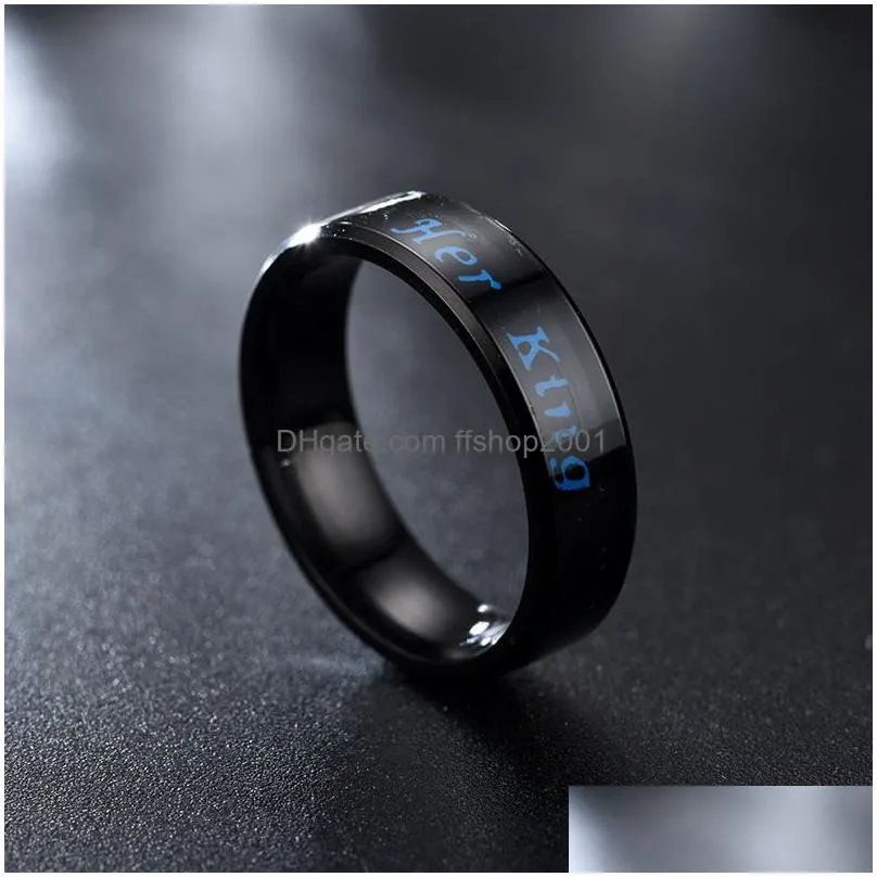 temperature mood her king his queen ring band stainless steel couple engagement wedding rings fashion jewelry will and sandy gift