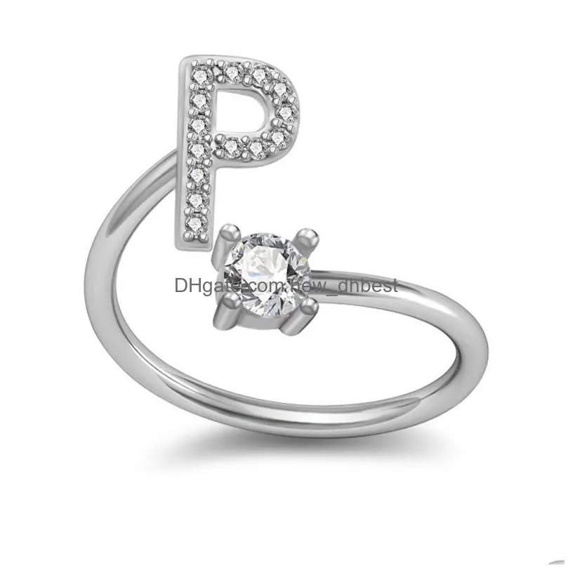 26 az english letter ring crystal english initial ring open diamond women rings fashion jewelry will and sandy