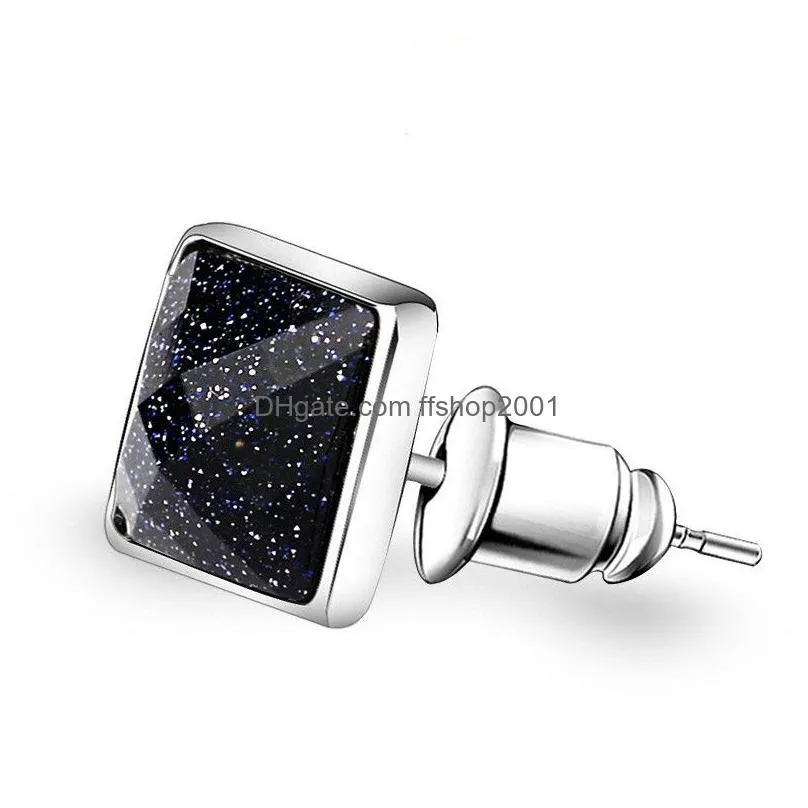 rhombus square stud earrings black zircon diamond earrings for women men fashion jewelry will and sandy gift
