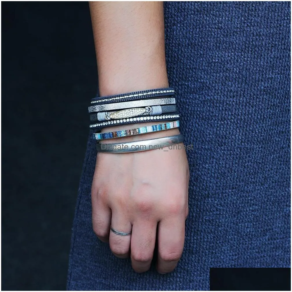 gold diamond tag multi layer bracelet charm wide magnetic buckle bracelets wristband bangle cuff for women fashion jewelry will and